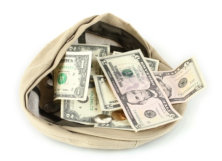 cap with money on a white backgroundの写真素材