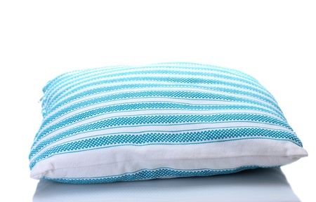 striped bright pillow isolated on whiteの写真素材