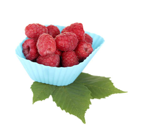 Fresh raspberries in silicone mold isolated on white