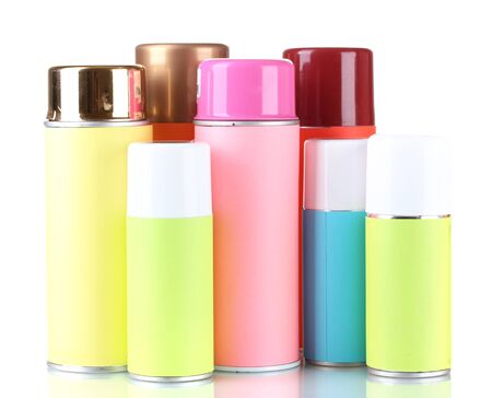aerosol cans isolated on whiteの写真素材