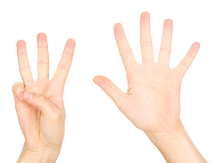 Hands making signs isolated on whiteの写真素材