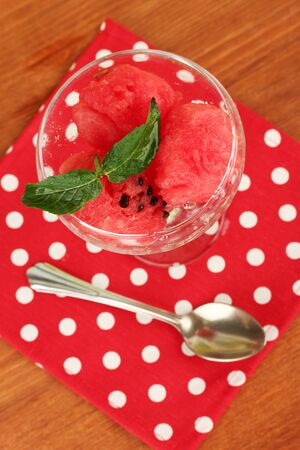 Watermelon ice cream in a glass on table close-upの写真素材