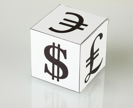 forex. currency in the white dices on white background