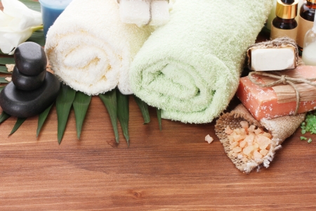 Spa setting on wooden backgroundの写真素材