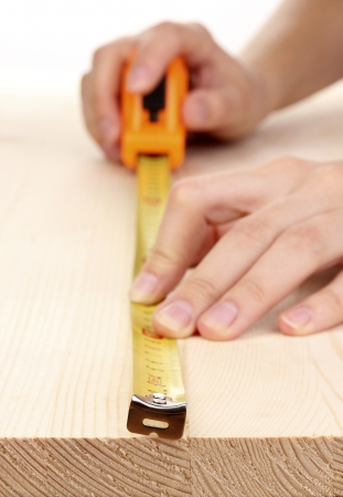 measuring wooden board close-upの写真素材