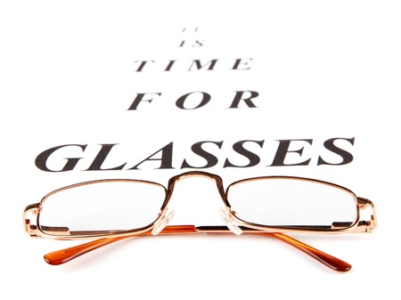 Eyesight test chart with glasses close-upの写真素材