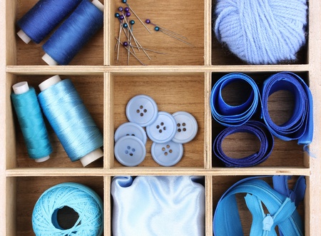 Material for sewing in wooden box closeup