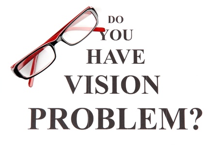 Eyesight test chart with glasses close-upの写真素材