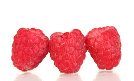 Fresh raspberries isolated on white background close-upの写真素材
