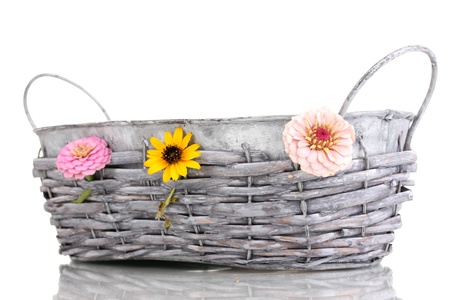 empty grey basket isolated on whiteの写真素材