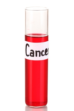 Test tube labeled Cancer isolated on whiteの写真素材