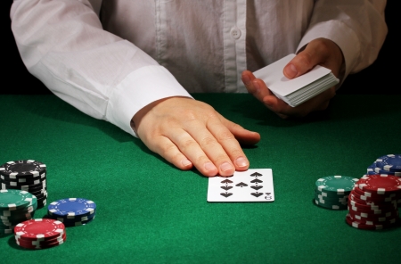 Poker setting on green table
