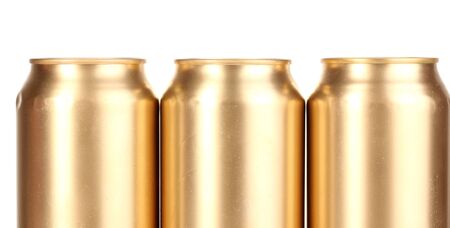 golden cans isolated on whiteの写真素材