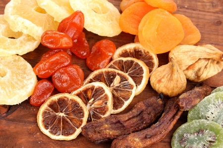 Dried fruits on wooden backgroundの写真素材