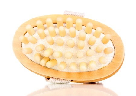 Wooden bath wisp isolated on whiteの写真素材