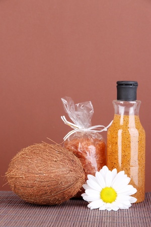 Set for care of a body on brown backgroundの写真素材