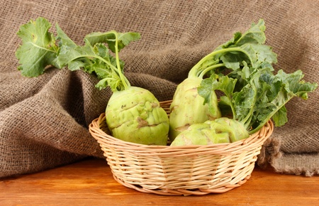 Fresh turnip on wooden backgroundの写真素材