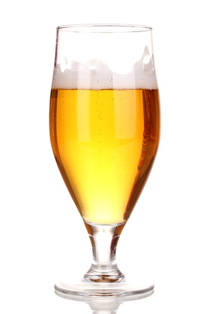 Glass of beer isolated on whiteの写真素材