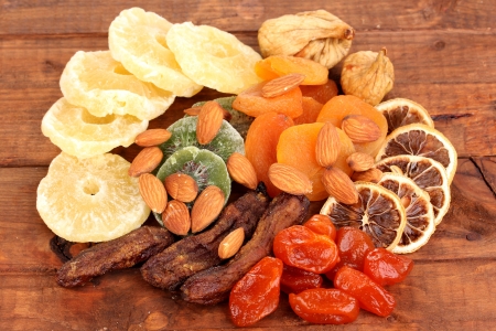 Dried fruits on wooden backgroundの写真素材