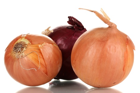 Ripe onions isolated on whiteの写真素材