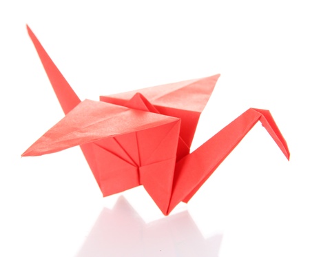 Origami crane isolated on whiteの写真素材