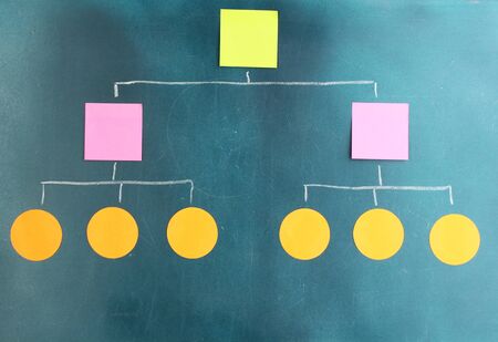 Scheme made of colorful sticky papers on boardの写真素材