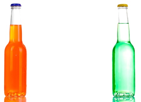 Tasty drinks in bottles isolated on whiteの写真素材