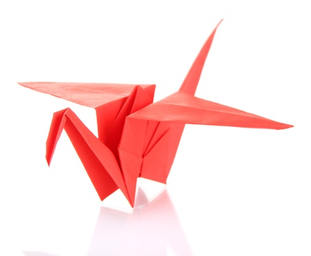 Origami crane isolated on whiteの写真素材