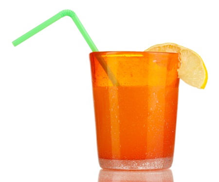Delicious multifruit juice isolated on whiteの写真素材