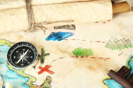 map of treasures on wooden background