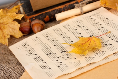 autumn background:romantic letter and leavesの写真素材