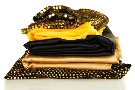 Pile of different fabrics isolated on whiteの写真素材