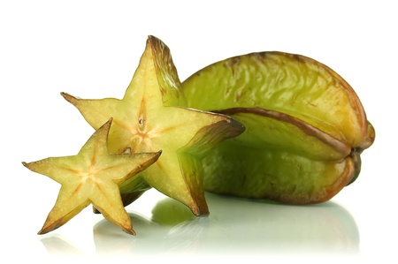 Ripe carambola isolated on whiteの写真素材