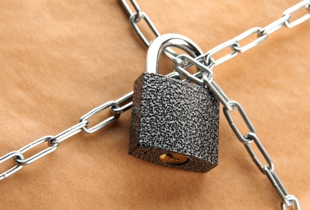parcel with chain and padlock, close up