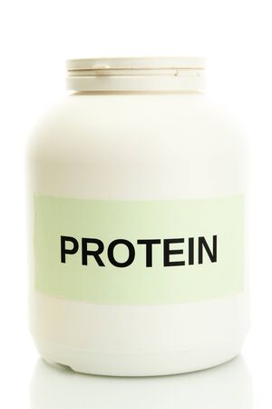 nutritional supplement for athletes in the form of protein drinks, isolated on whiteの写真素材