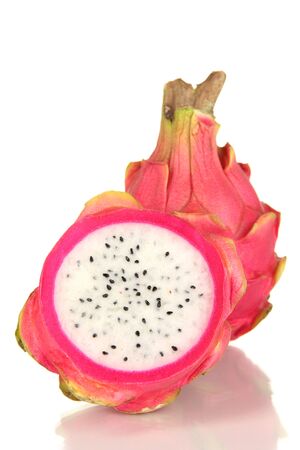 Two ripe pitahayas isolated on whiteの写真素材