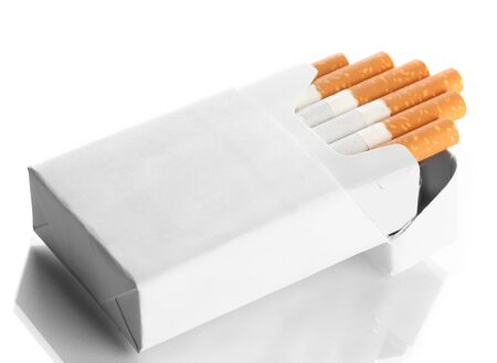 Box of cigarettes, isolated on a whiteの写真素材