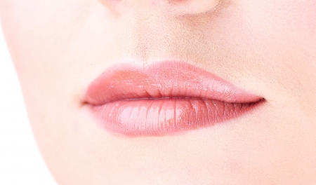Beautiful make up of gloss lips, close upの写真素材