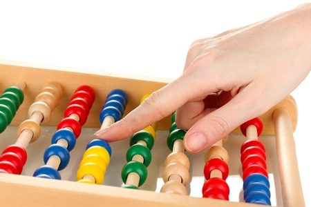 Accountant counting on abacus, isolated on whiteの写真素材