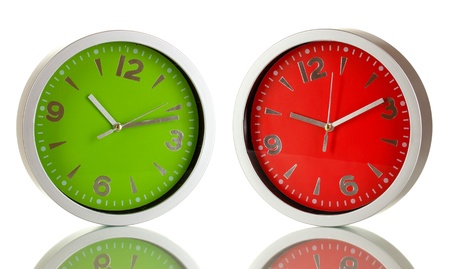 Round office clocks isolated on whiteの写真素材