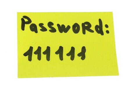 Sticker-reminder with most popular password, isolated on whiteの写真素材