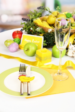 Serving Easter table on room backgroundの写真素材