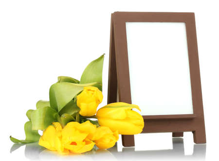 Brown photo frame as easel isolated on white