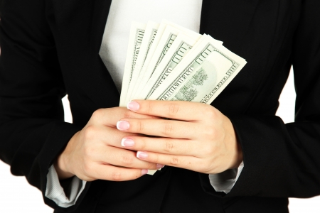 Woman recounts dollars, close upの写真素材