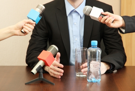 Conference meeting microphone with businessman or politicianの写真素材