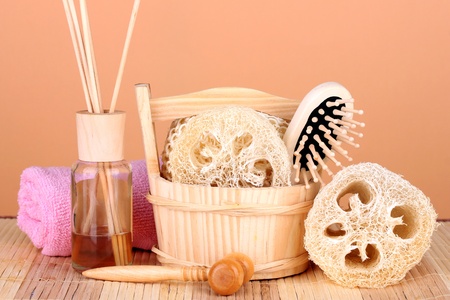 Loofah on color backgroundの写真素材
