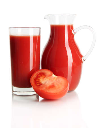 Tomato juice isolated on whiteの写真素材