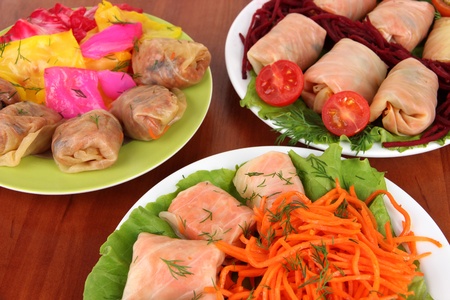 Stuffed cabbage rolls on table close-up