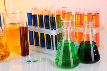 Colorful test tubes on light backgroundの写真素材
