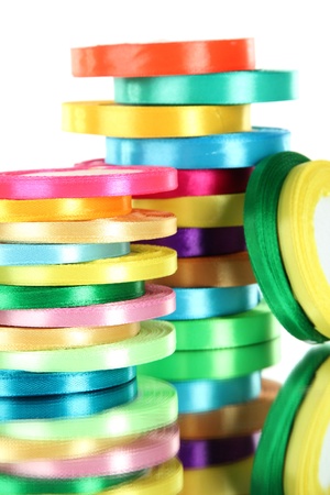 Many bright ribbons isolated on whiteの写真素材